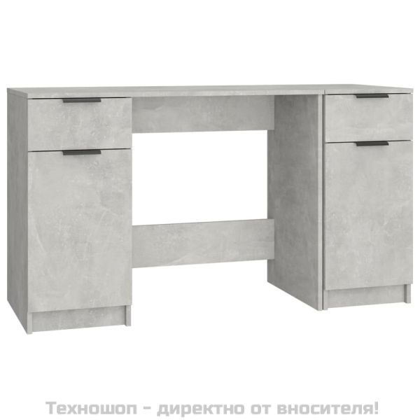 Бюро със страничен шкаф, бетонно сиво, инженерна дървесина