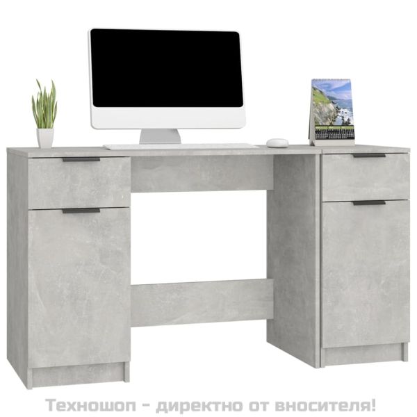 Бюро със страничен шкаф, бетонно сиво, инженерна дървесина