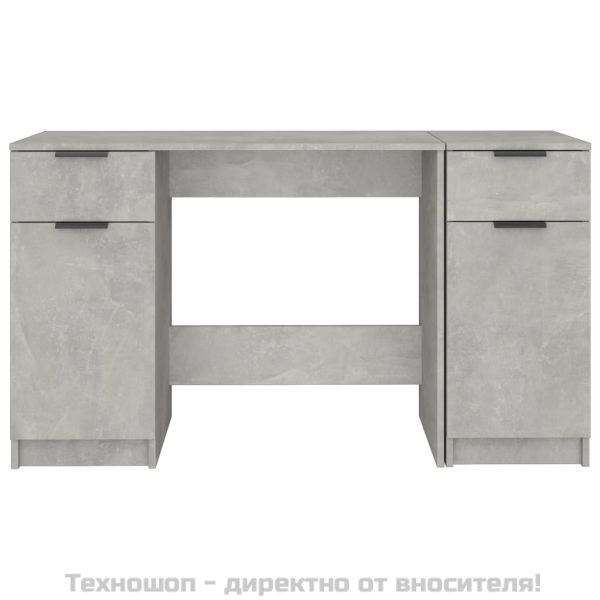 Бюро със страничен шкаф, бетонно сиво, инженерна дървесина