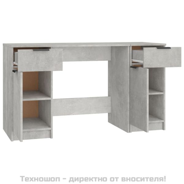 Бюро със страничен шкаф, бетонно сиво, инженерна дървесина