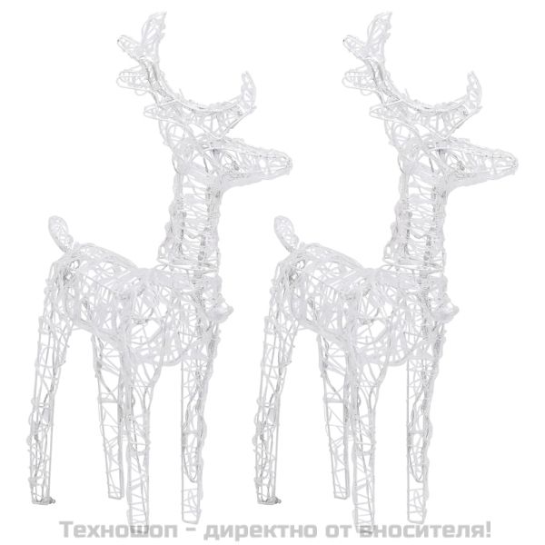 Коледни елени, 2 бр, топло бяло, 80 LED, акрил