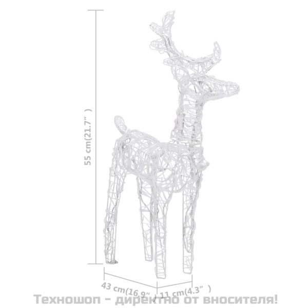 Коледни елени, 2 бр, топло бяло, 80 LED, акрил