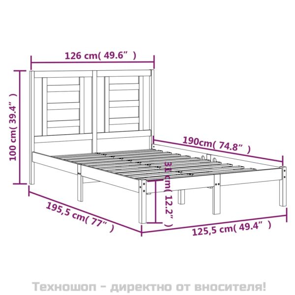 Рамка за легло, дърво масив, 120x190 см, Small Double