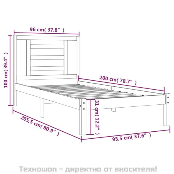 Рамка за легло без матрак, 90x200 см, масивна чамова дървесина