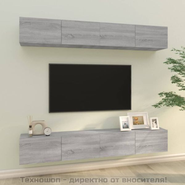 Стенни ТВ шкафове, 4 бр, сив сонома, 100x30x30 см