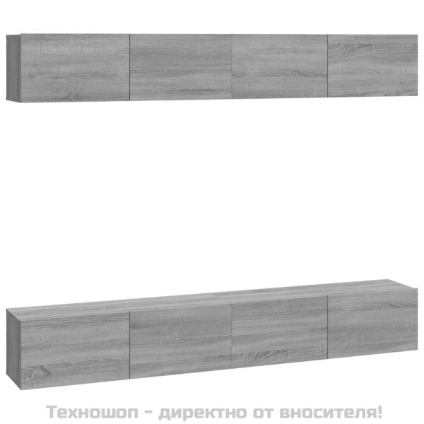 Стенни ТВ шкафове, 4 бр, сив сонома, 100x30x30 см