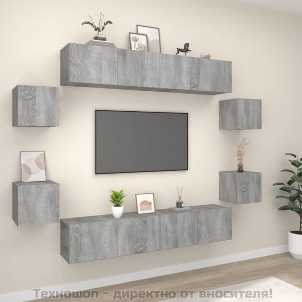 Комплект ТВ шкафове от 8 части, сив сонома, инженерно дърво