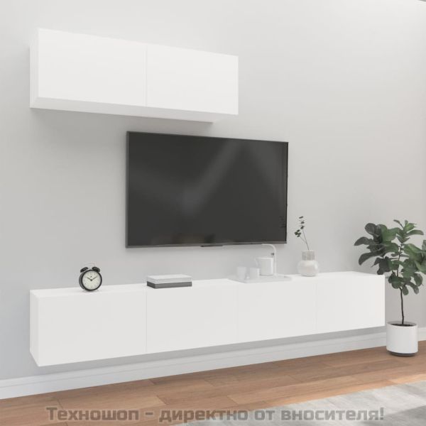Комплект ТВ шкафове от 3 части, бял, инженерно дърво