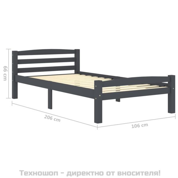 Рамка за легло, тъмносива, бор масив, 100х200 см