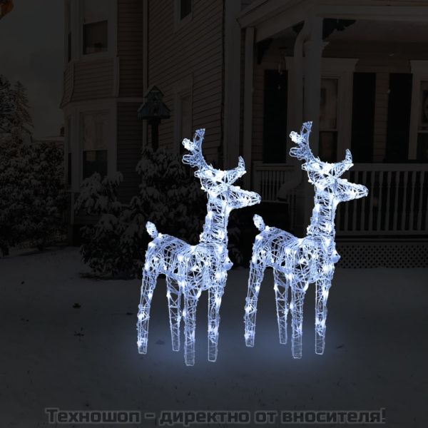 Коледни елени, 2 бр, студено бяло, 80 LED, акрил