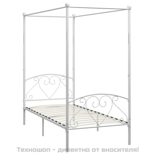 Рамка за легло с балдахин, бяла, метал, 90x200 cм