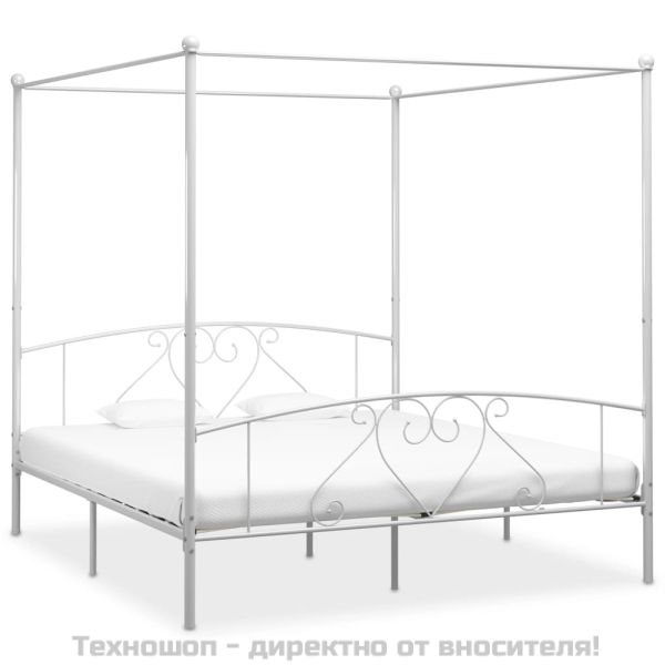 Рамка за легло с балдахин, бяла, метал, 180x200 cм