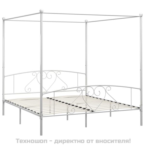 Рамка за легло с балдахин, бяла, метал, 180x200 cм