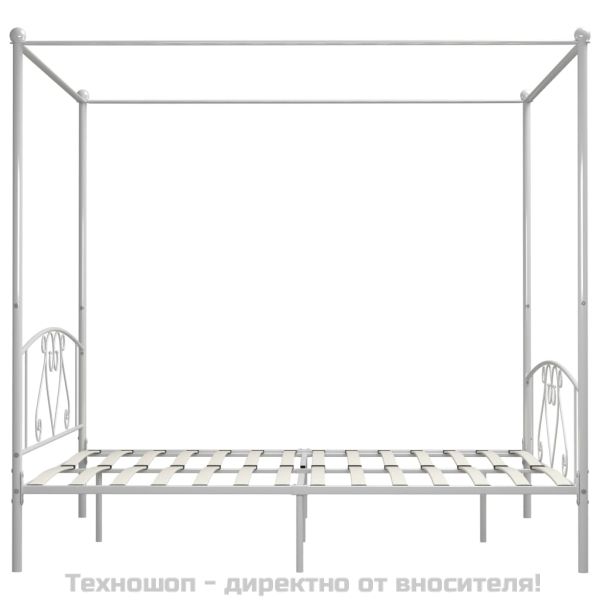 Рамка за легло с балдахин, бяла, метал, 180x200 cм