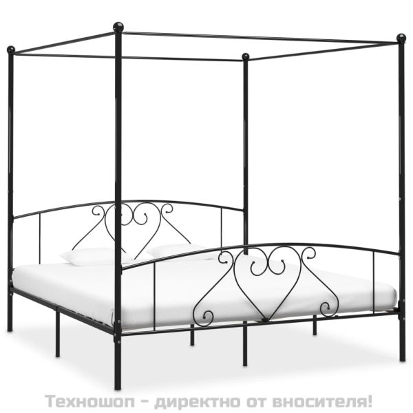 Рамка за легло с балдахин, черна, метал, 180x200 cм