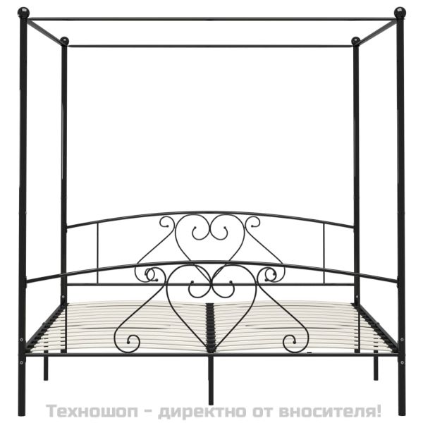 Рамка за легло с балдахин, черна, метал, 180x200 cм