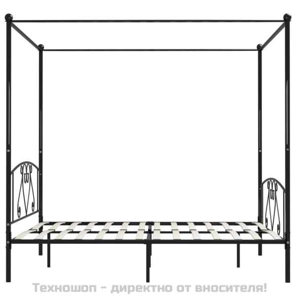 Рамка за легло с балдахин, черна, метал, 180x200 cм