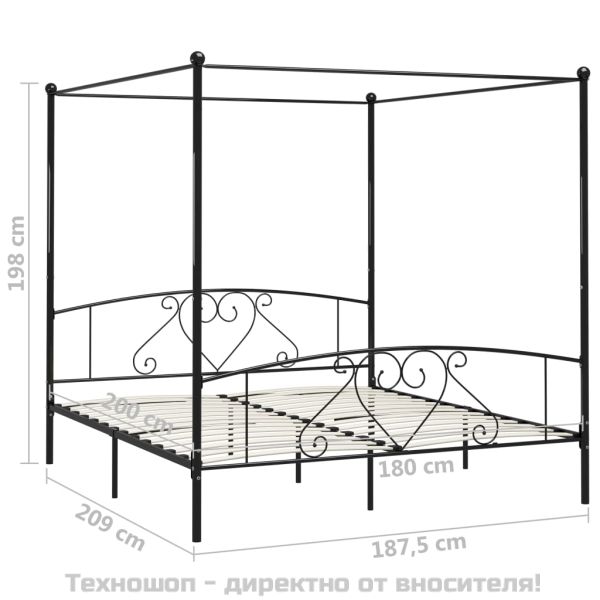Рамка за легло с балдахин, черна, метал, 180x200 cм