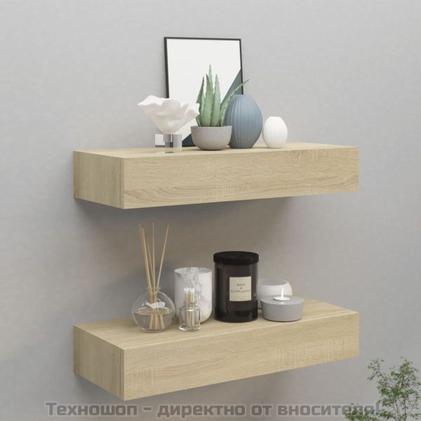 Стенни рафтове с чекмеджета, 2 бр, дъб, 60x23,5x10 см, МДФ