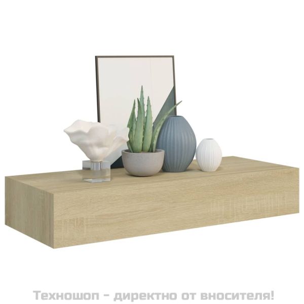 Стенни рафтове с чекмеджета, 2 бр, дъб, 60x23,5x10 см, МДФ