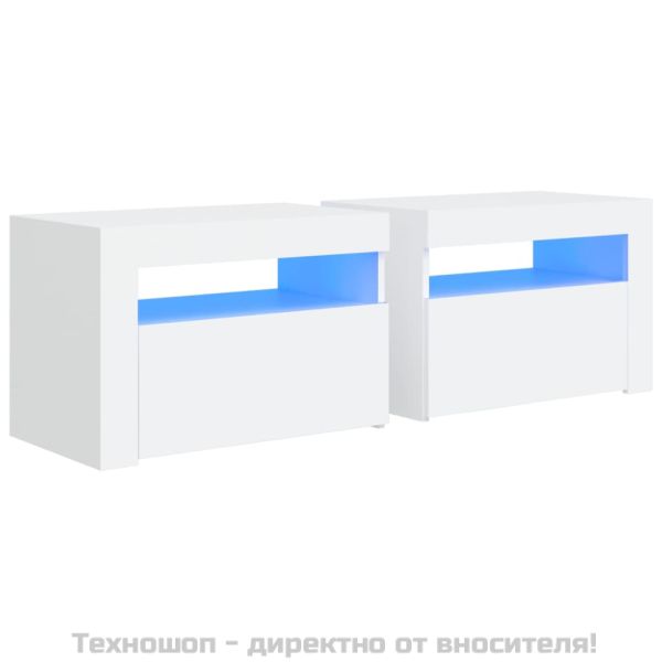 Нощни шкафчета, 2 бр, с LED, бели, 60x35x40 см