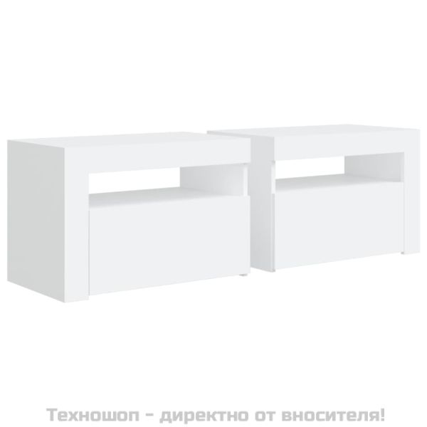 Нощни шкафчета, 2 бр, с LED, бели, 60x35x40 см