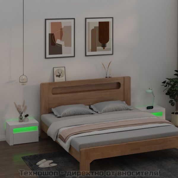 Нощни шкафчета, 2 бр, с LED, бели, 60x35x40 см