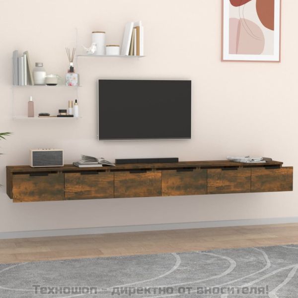 Стенни шкафове 2 бр опушен дъб 102x30x20 см инженерно дърво