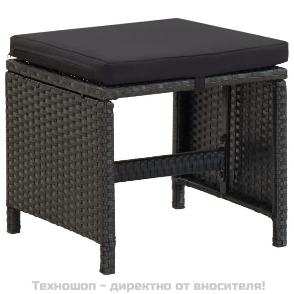 Градински табуретки с възглавници, 4 бр, полиратан, черни