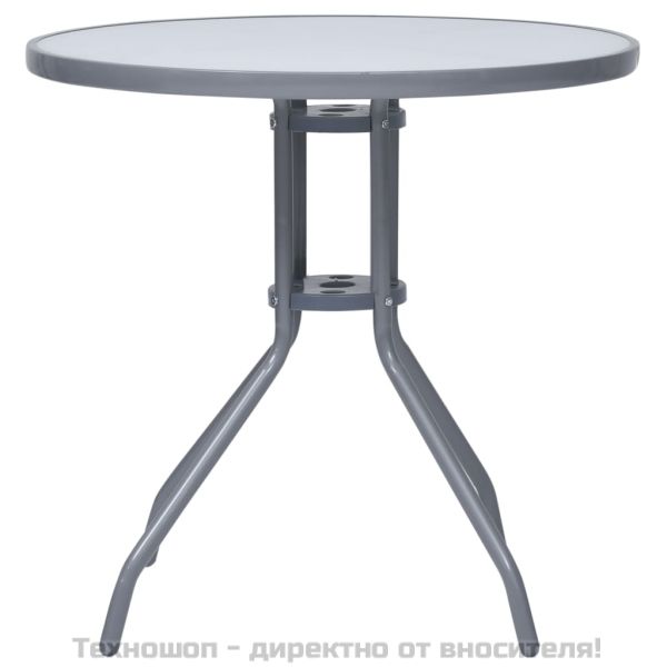 Градинска маса, светлосива, 80 см, стомана и стъкло