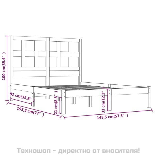 Рамка за легло, черна, бор масив, 140х190 см