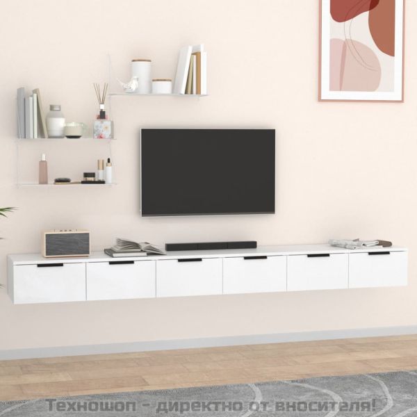 Стенни шкафове, 2 бр, бели, 102x30x20 см, инженерно дърво