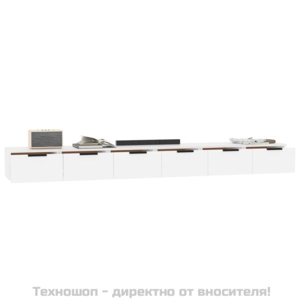 Стенни шкафове, 2 бр, бели, 102x30x20 см, инженерно дърво