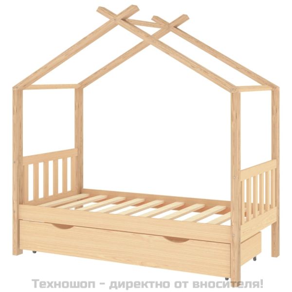 Рамка за детско легло с чекмедже, борово дърво масив, 80x160 см