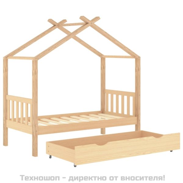 Рамка за детско легло с чекмедже, борово дърво масив, 80x160 см