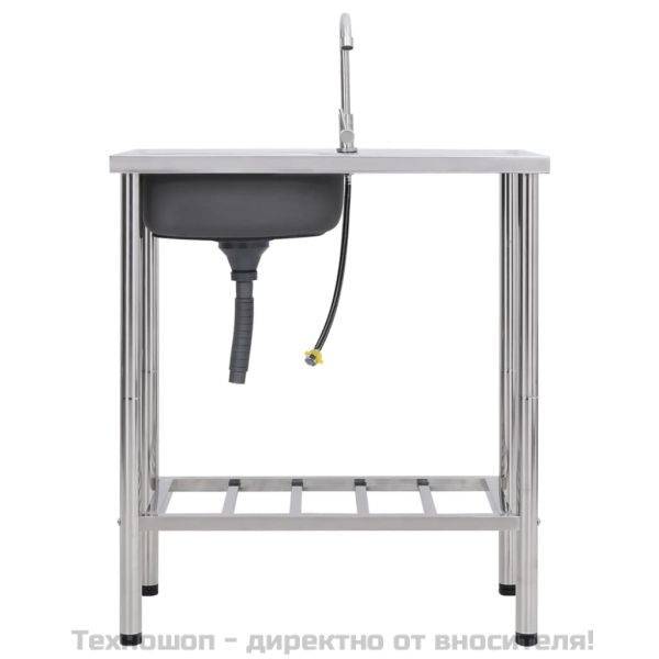 Къмпинг мивка, единична, с кран, неръждаема стомана