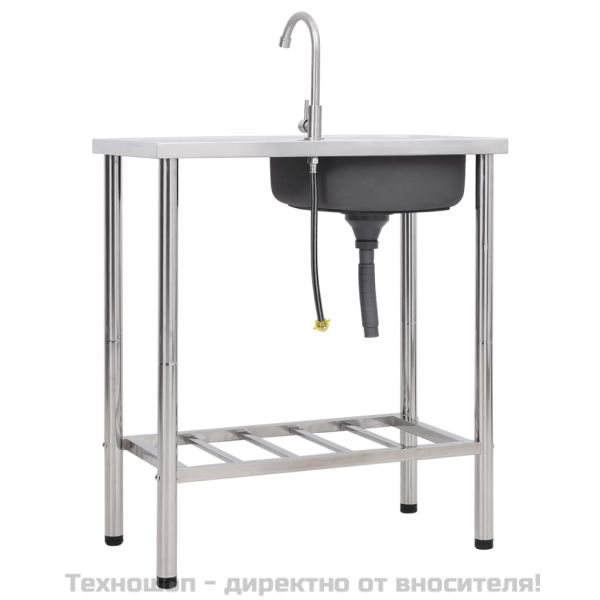 Къмпинг мивка, единична, с кран, неръждаема стомана