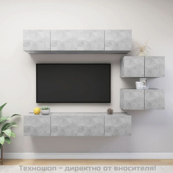 Комплект ТВ шкафове от 6 части, бетонно сив, инженерно дърво