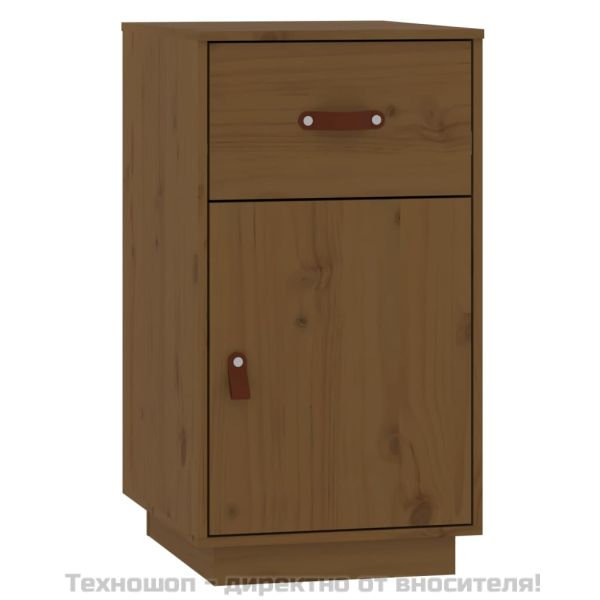 Комплект тоалетка с LED, Меденокафяв, борово дърво масив