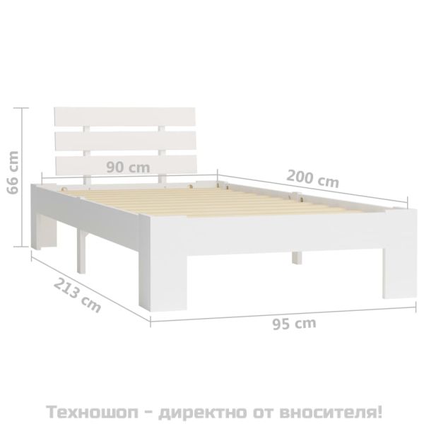 Рамка за легло, бяла, бор масив, 90х200 см