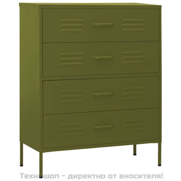 Шкаф с чекмеджета, маслиненозелен, 80х35х101,5 см, стомана