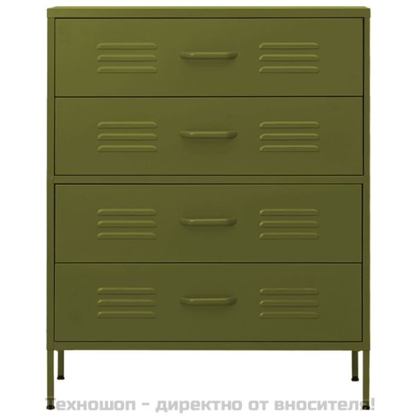 Шкаф с чекмеджета, маслиненозелен, 80х35х101,5 см, стомана