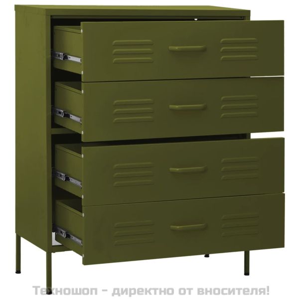 Шкаф с чекмеджета, маслиненозелен, 80х35х101,5 см, стомана
