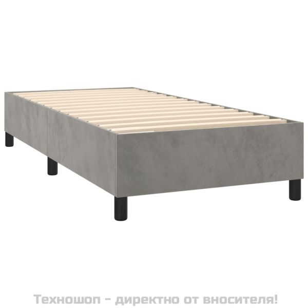 Рамка за легло с пружини, светлосива, 90x200 см, кадифе
