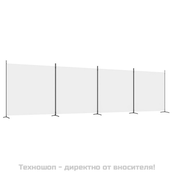 Параван за стая, бял, 4 панела, 698x180 см, плат