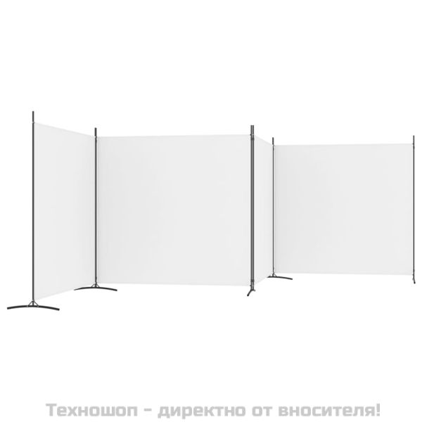 Параван за стая, бял, 4 панела, 698x180 см, плат