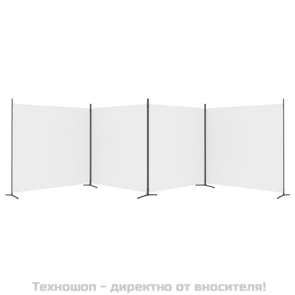 Параван за стая, бял, 4 панела, 698x180 см, плат