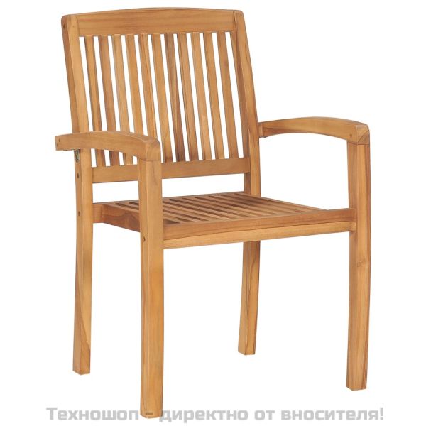 Стифиращи градински столове с възглавници 4 бр тик масив