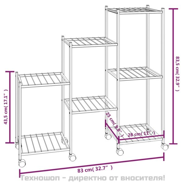 Стойка за цветя на колела 83x25x83,5 см черна желязо