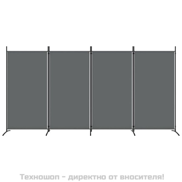 Параван за стая, 4 панела, антрацит, 346x180 cм, текстил